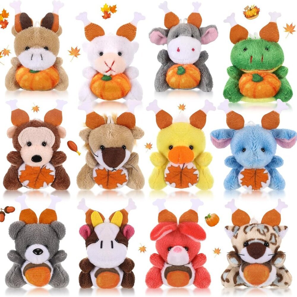 12 Pcs Small Thanksgiving Stuffed Animal Fall Mini Animal Plush Toys Autumn Smal